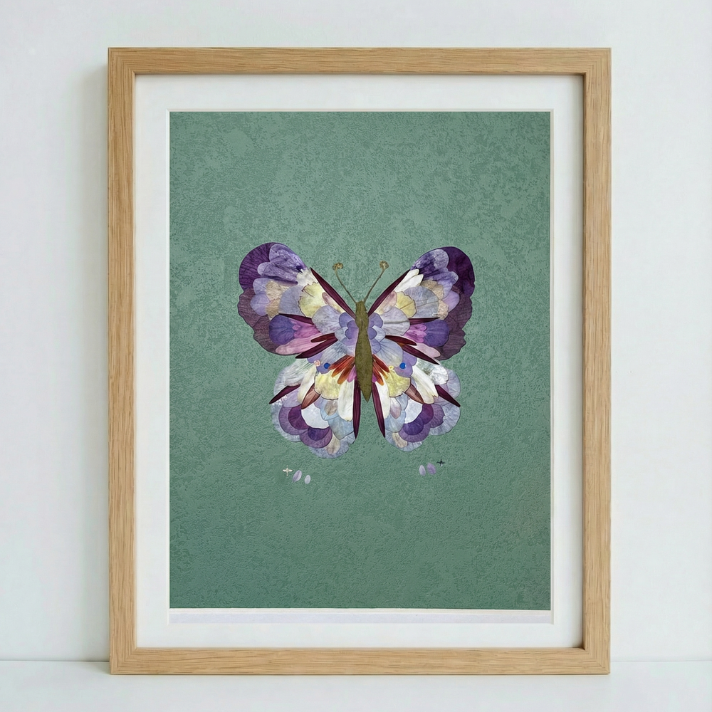 Œuvre d'art réalisée avec de véritables pétales de fleurs - Papillon
