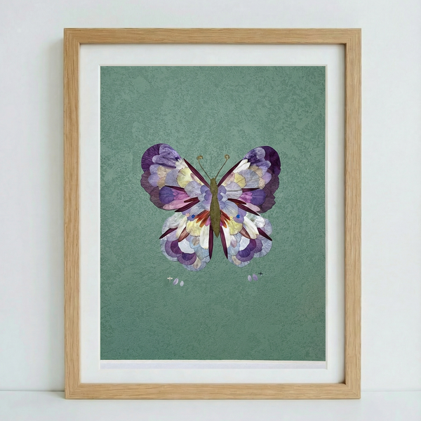 Œuvre d'art réalisée avec de véritables pétales de fleurs - Papillon