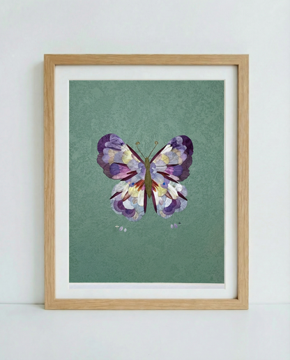 Œuvre d'art réalisée avec de véritables pétales de fleurs - Papillon