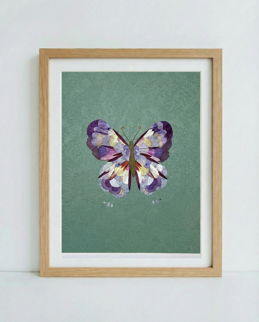 Œuvre d'art réalisée avec de véritables pétales de fleurs - Papillon