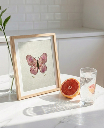 Œuvre d'art réalisée avec de véritables pétales de fleurs - Papillon