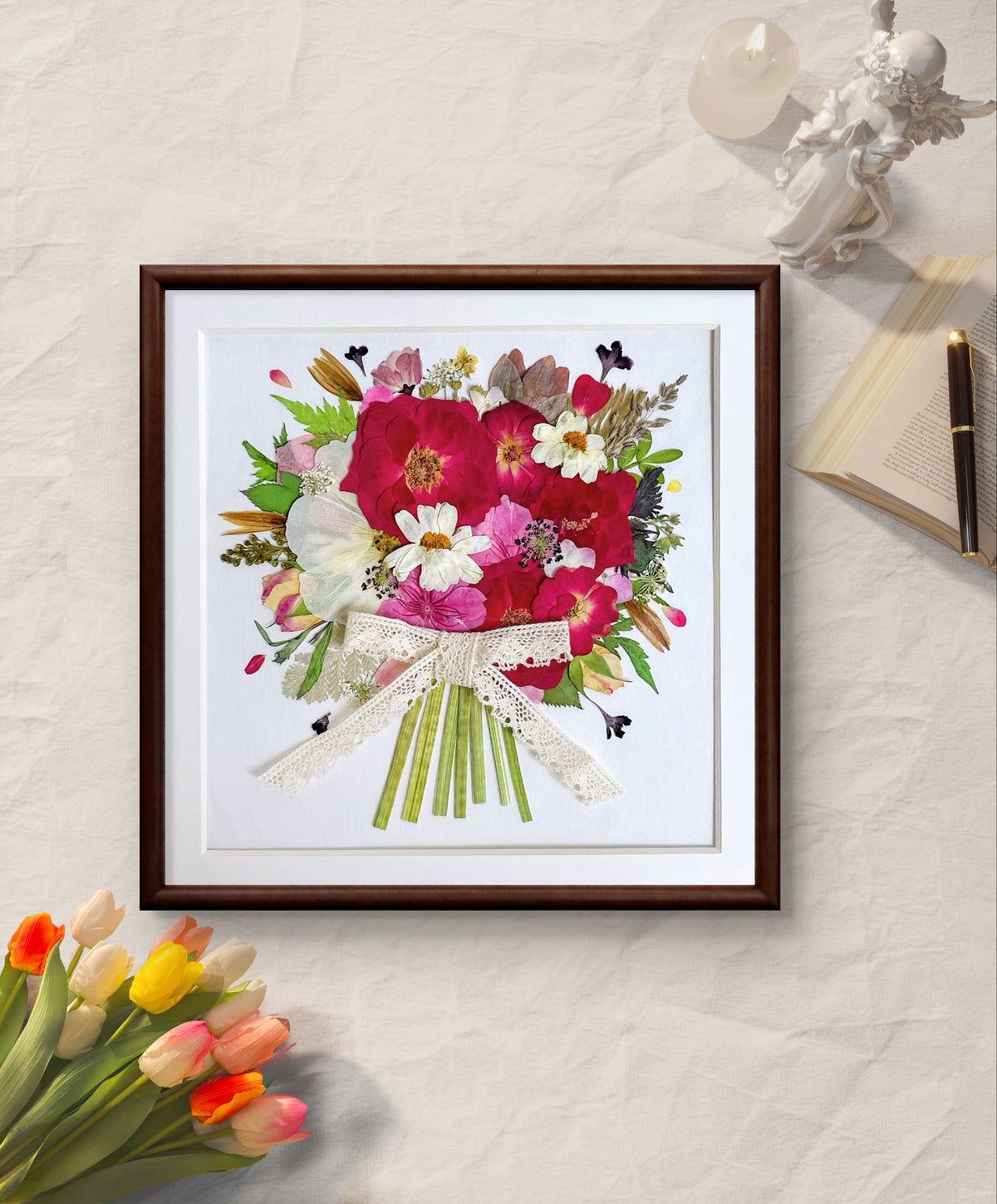 Bouquet de fleurs 8 x 8 - Rouge