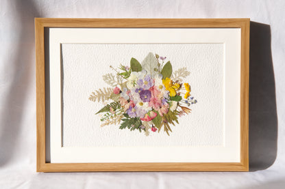 wreath shaped pressed flower frame art