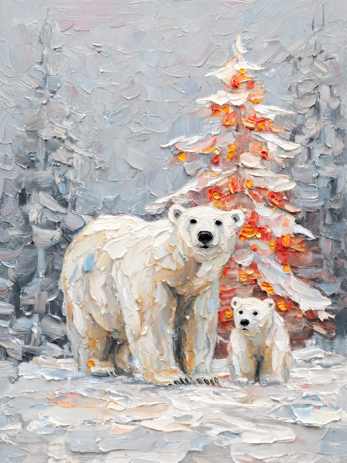 Polar Bears by the Winter Tree