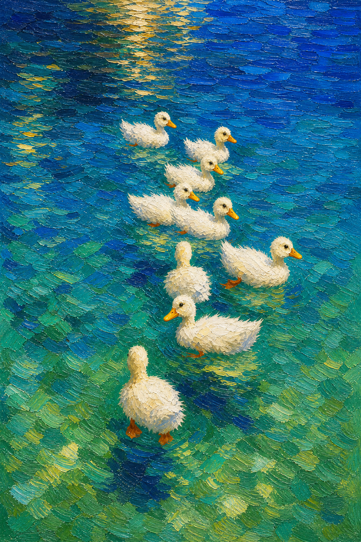 Ducklings on Sunlit Turquoise Water