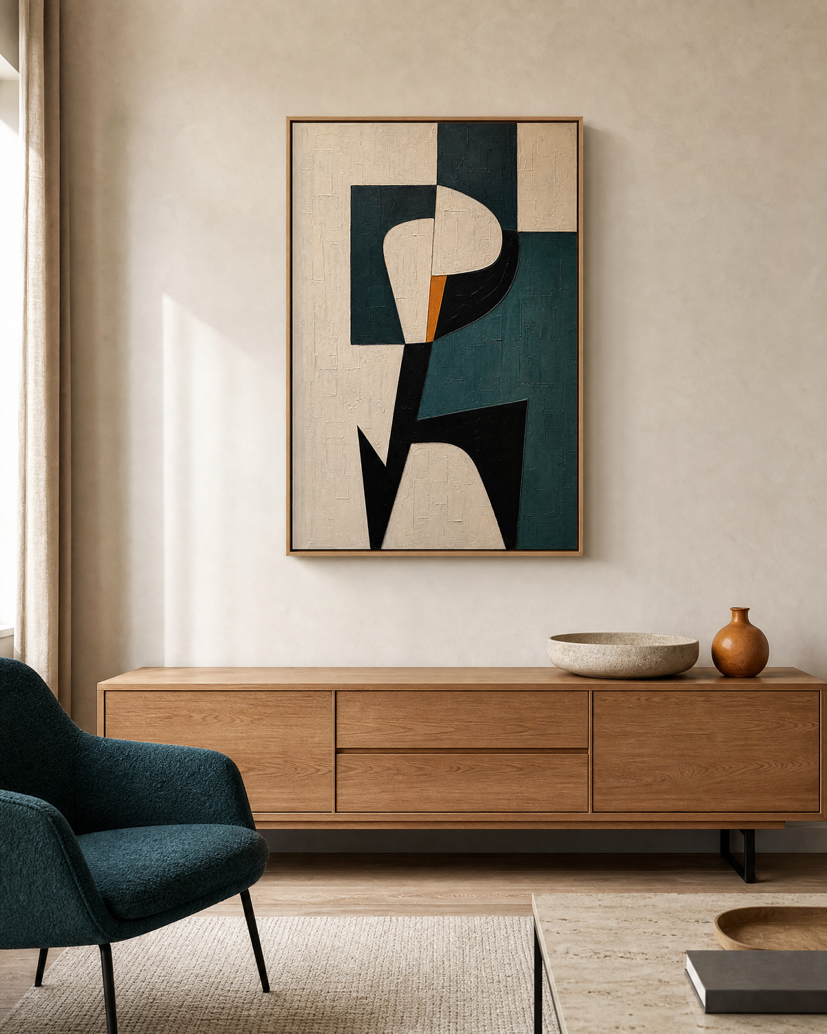 Teal and Ivory Abstract Form Study