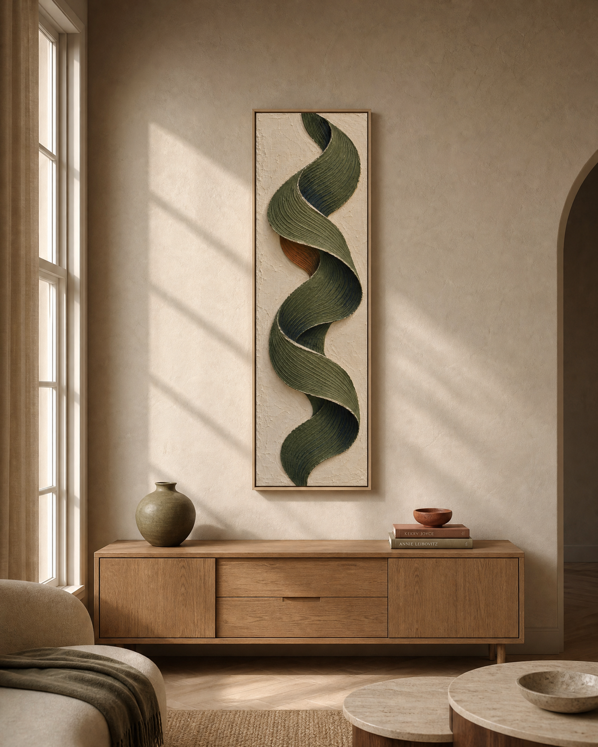 Olive Ribbon — Tall Abstract Painting