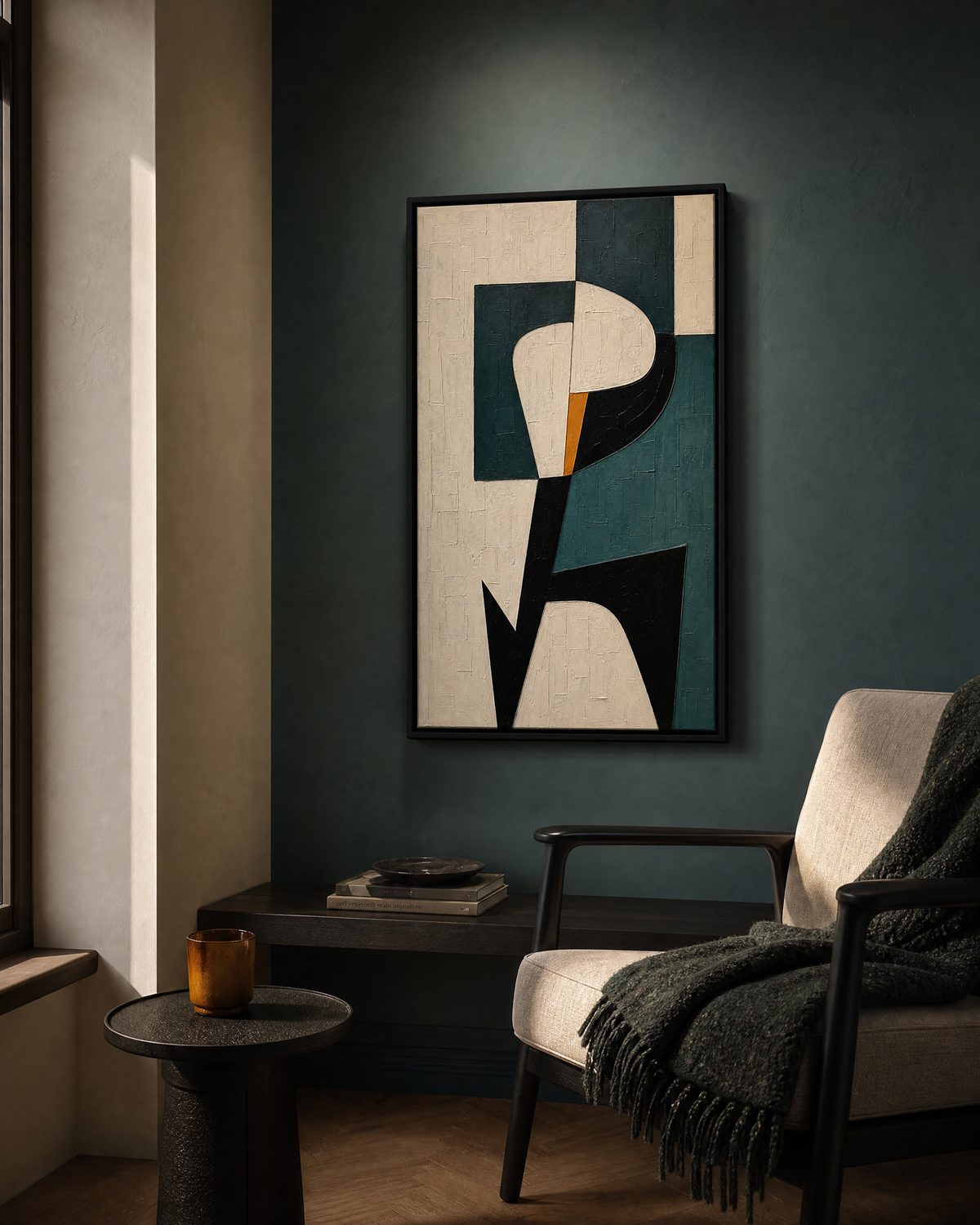 Teal and Ivory Abstract Form Study