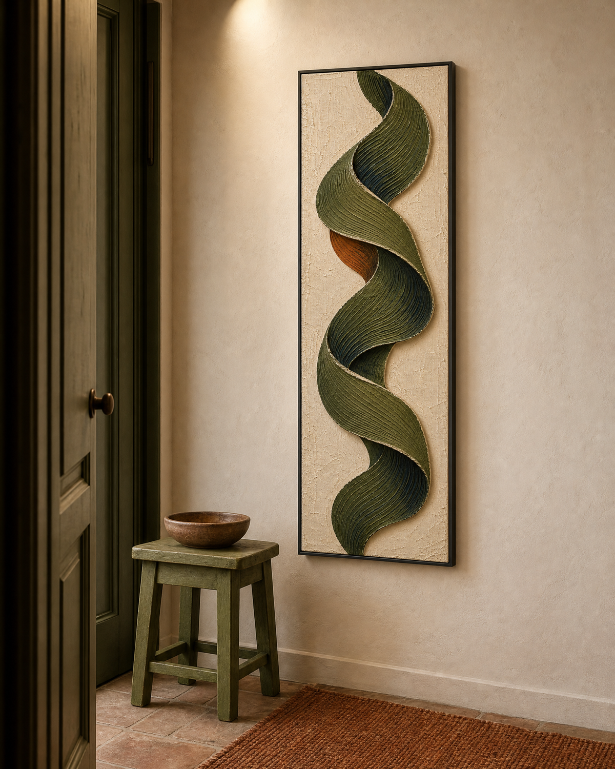 Olive Ribbon — Tall Abstract Painting