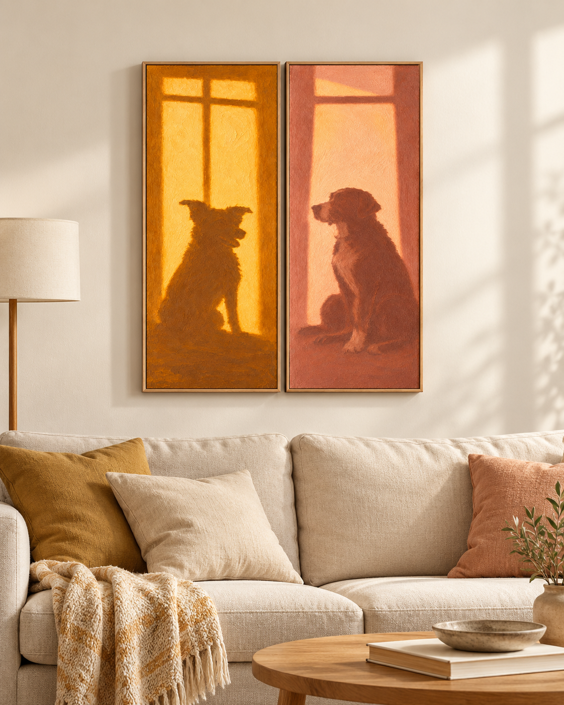 Sunlit Companions — Cat and Dog Diptych