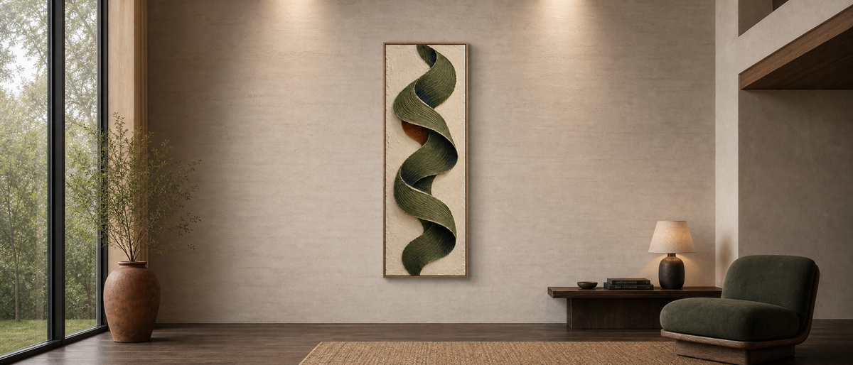 Olive Ribbon — Tall Abstract Painting